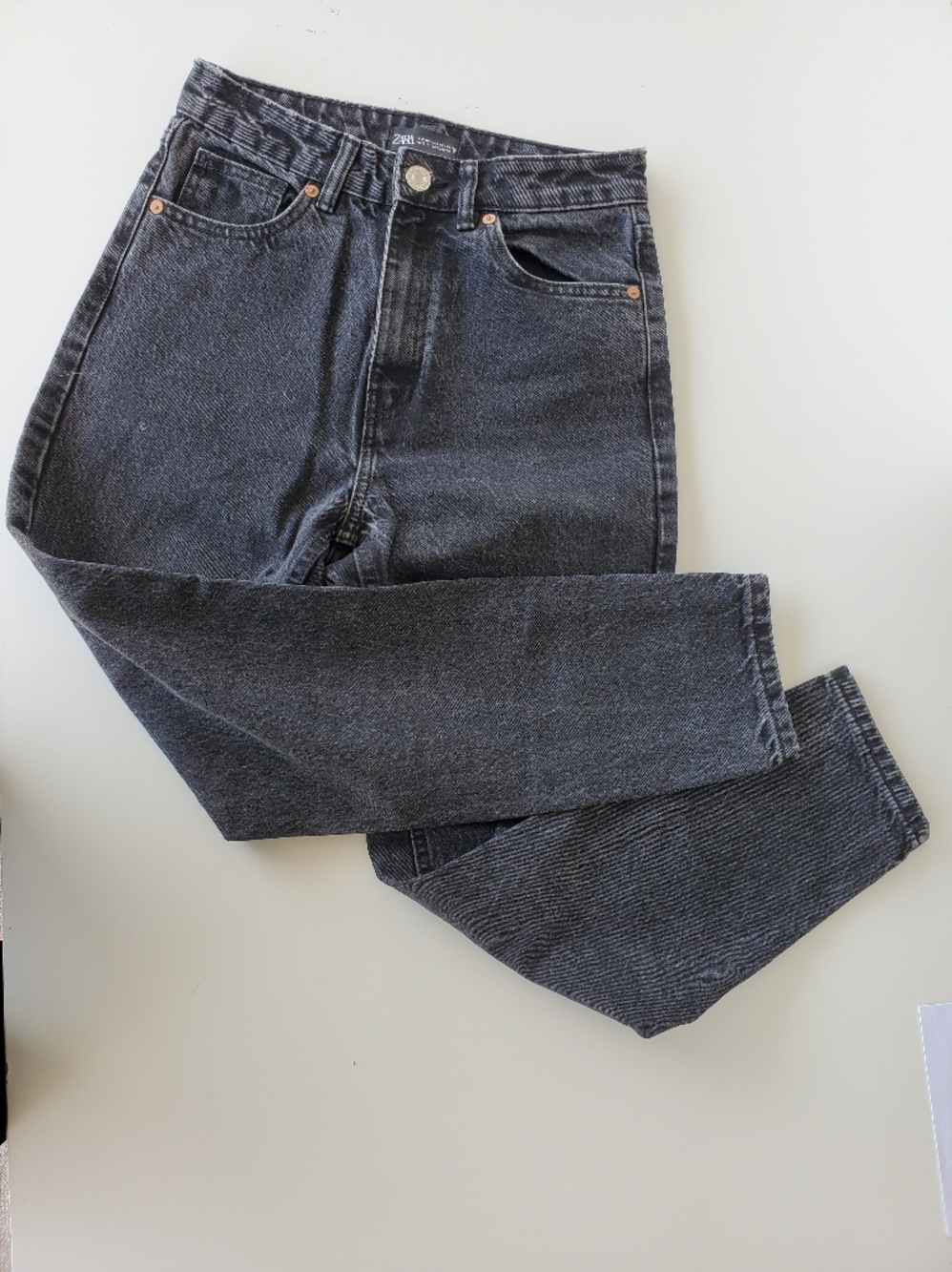 Zara 2 High Rise Black Denim Distressed Straight Jeans Cotton Grunge Street Wear